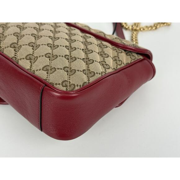 Gucci GG Marmont Monogram Matelassé Diagonal Shoulder Bag Beige and Red - Picture 10 of 16
